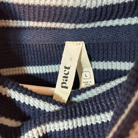 Pact Navy and White Striped Cowl Neck Sweater - Picture 2 of 7